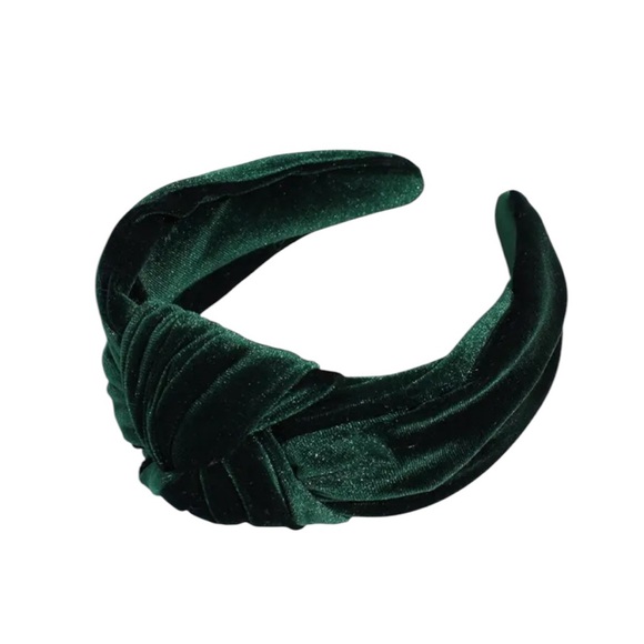 Whimsy_and_Lily Accessories - Dark Green Velvet Cross Knotted Headband